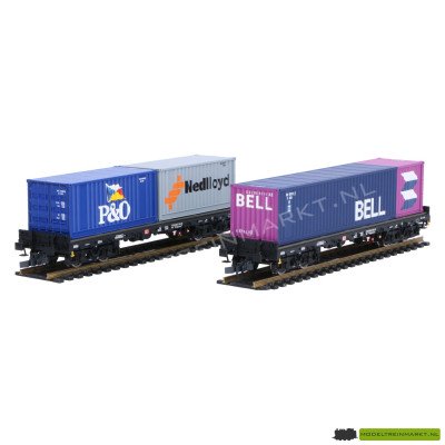 HR6134 Rivarossi Set van 2 Platte wagons DB met containers